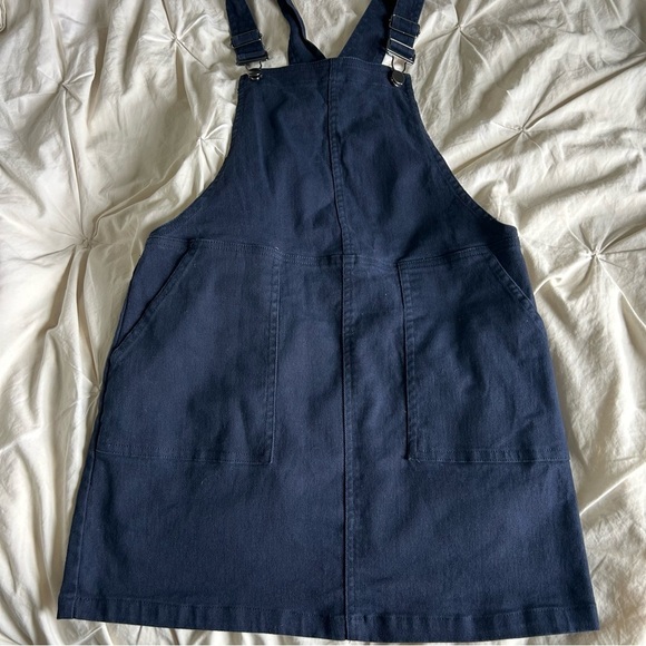 Mi Ami by Francesca's Small Navy Blue Denim Overall Mini Dress - Picture 1 of 3